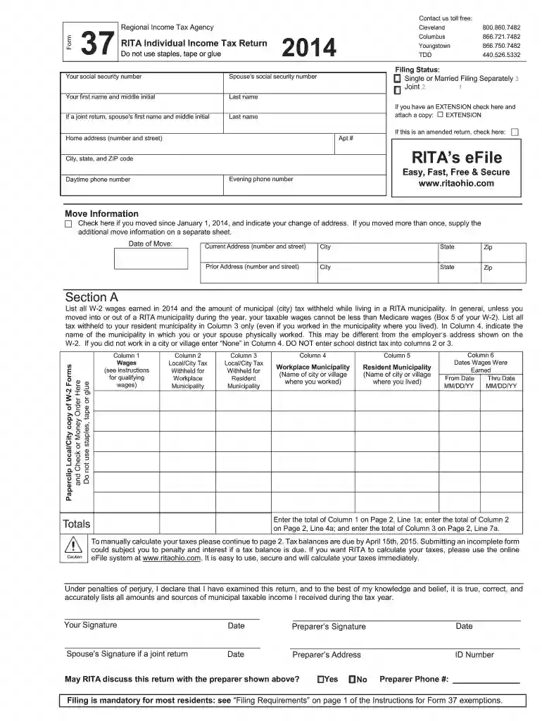 rita form 37 instructions Preview on Page 1