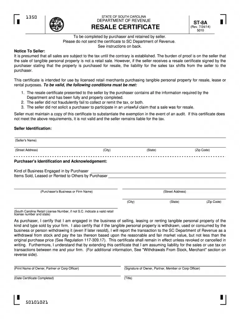 resale certificate sc Preview on Page 1