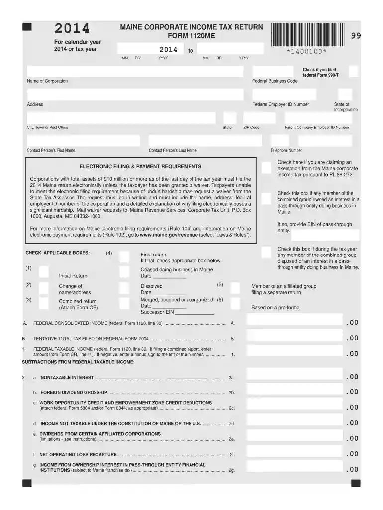 2014 maine return form Preview on Page 1