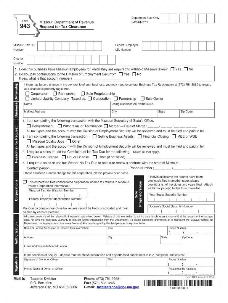 missouri tax clearance 2014 form Preview on Page 1