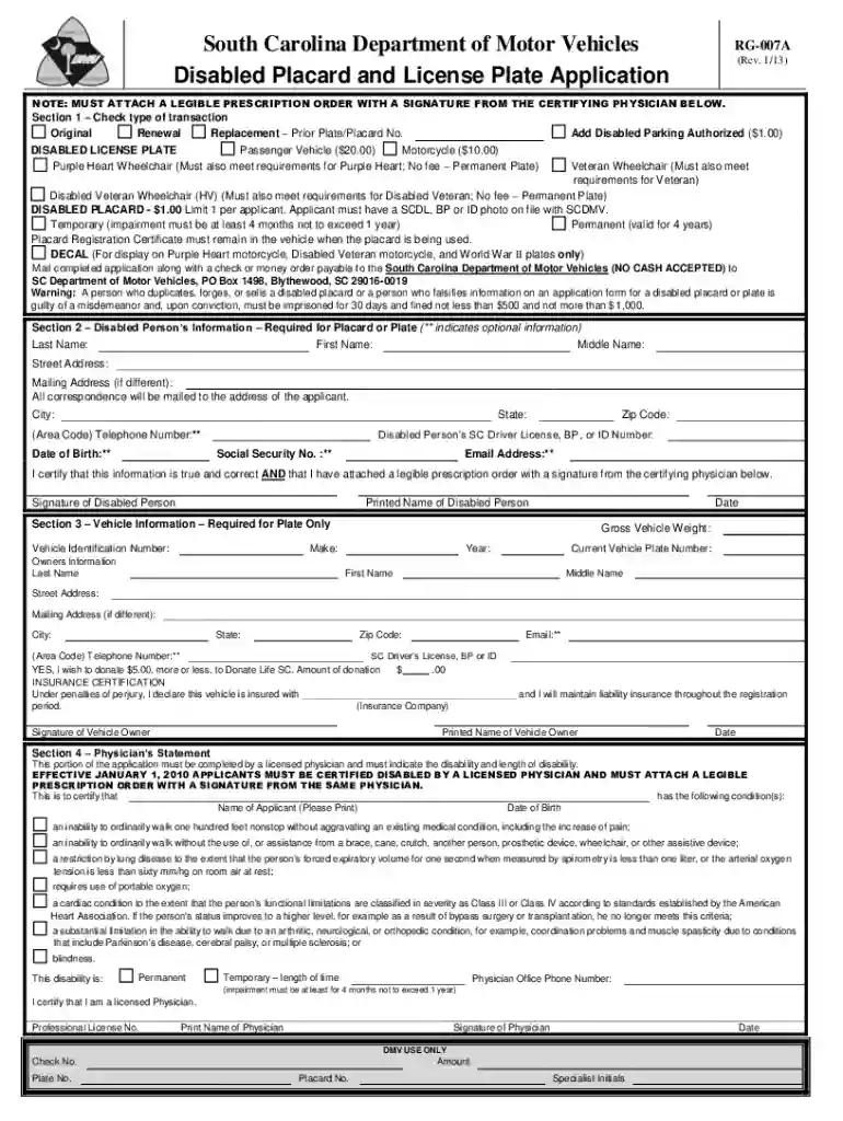 can you renew handicap placard online in sc Preview on Page 1