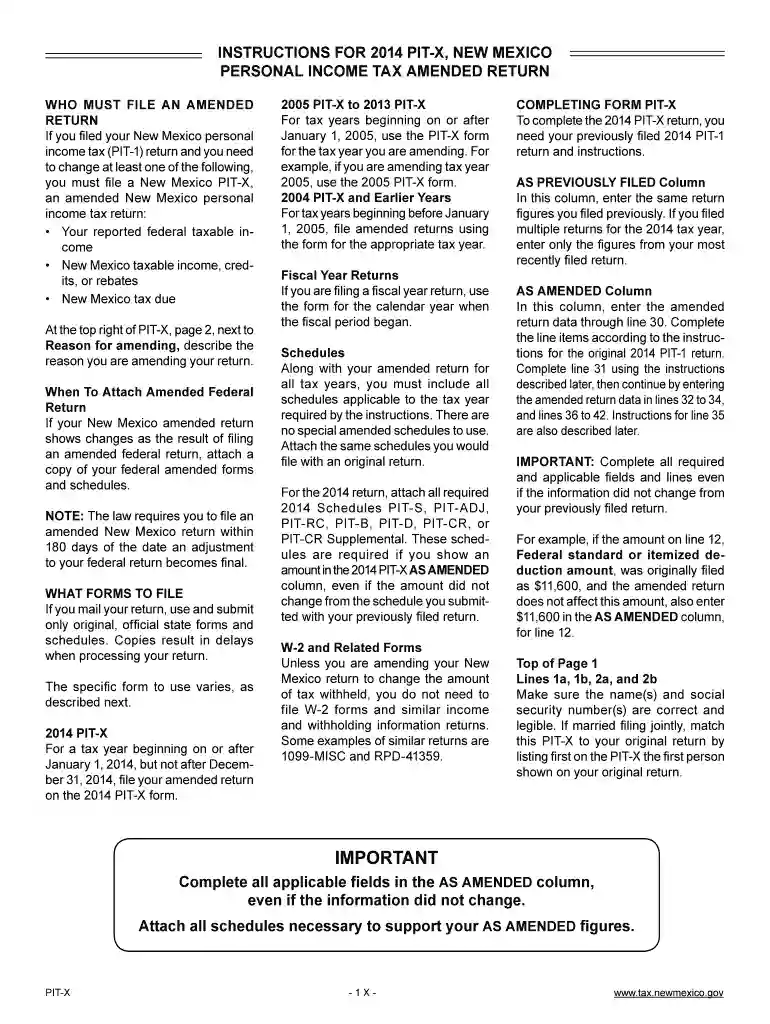 2014 pit x amended state of nm form Preview on Page 1