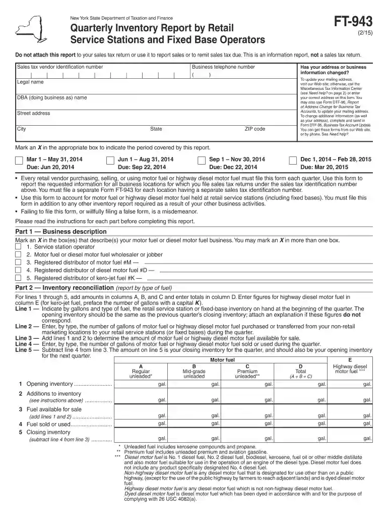 ft 943 2015 form Preview on Page 1