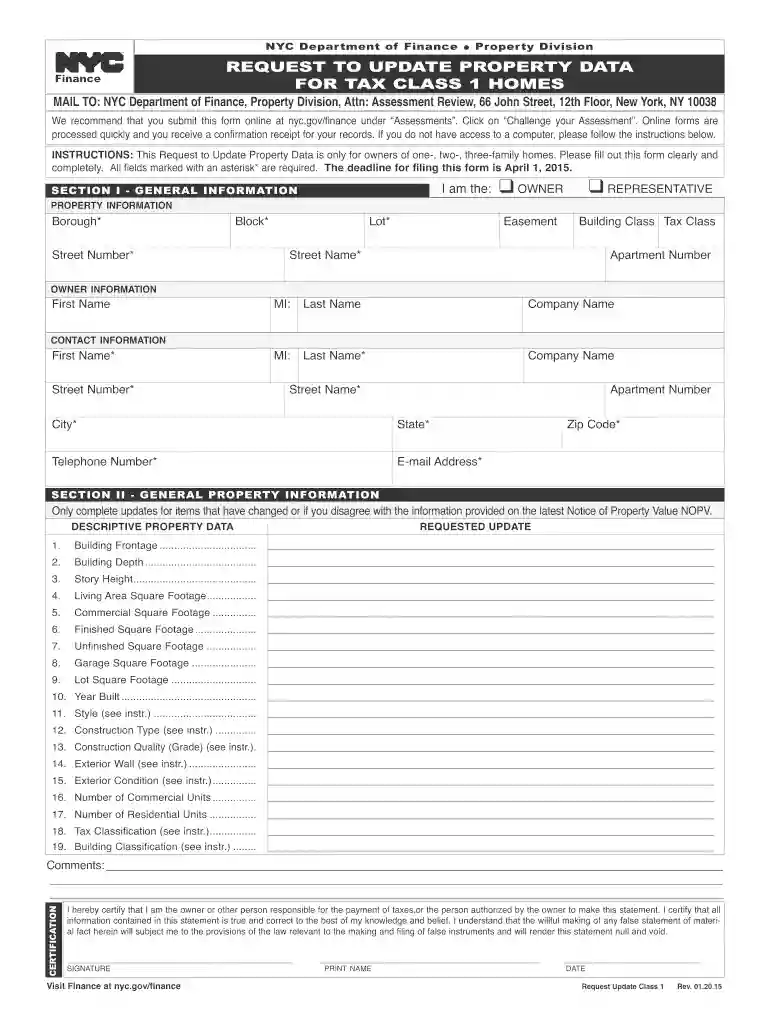 Update Property Description for Tax Class 1 Properties - NYC Preview on Page 1