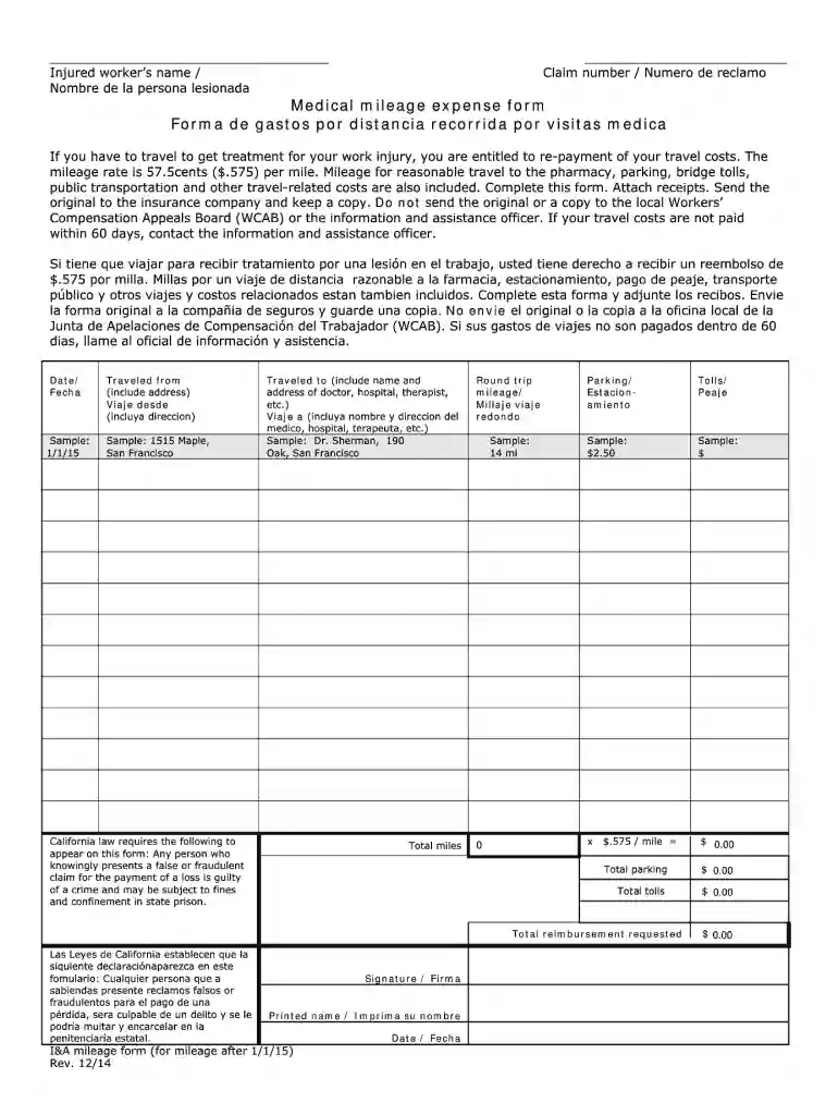 i a mileage form 2022 Preview on Page 1
