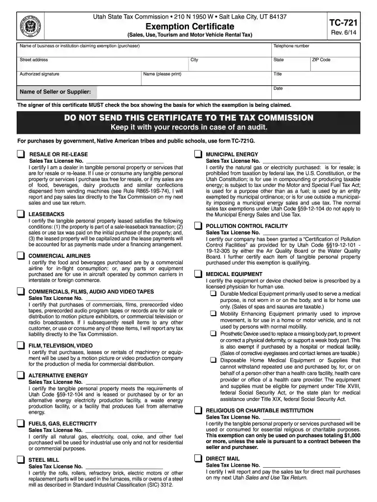blank utah tax exempt forms 2014 Preview on Page 1