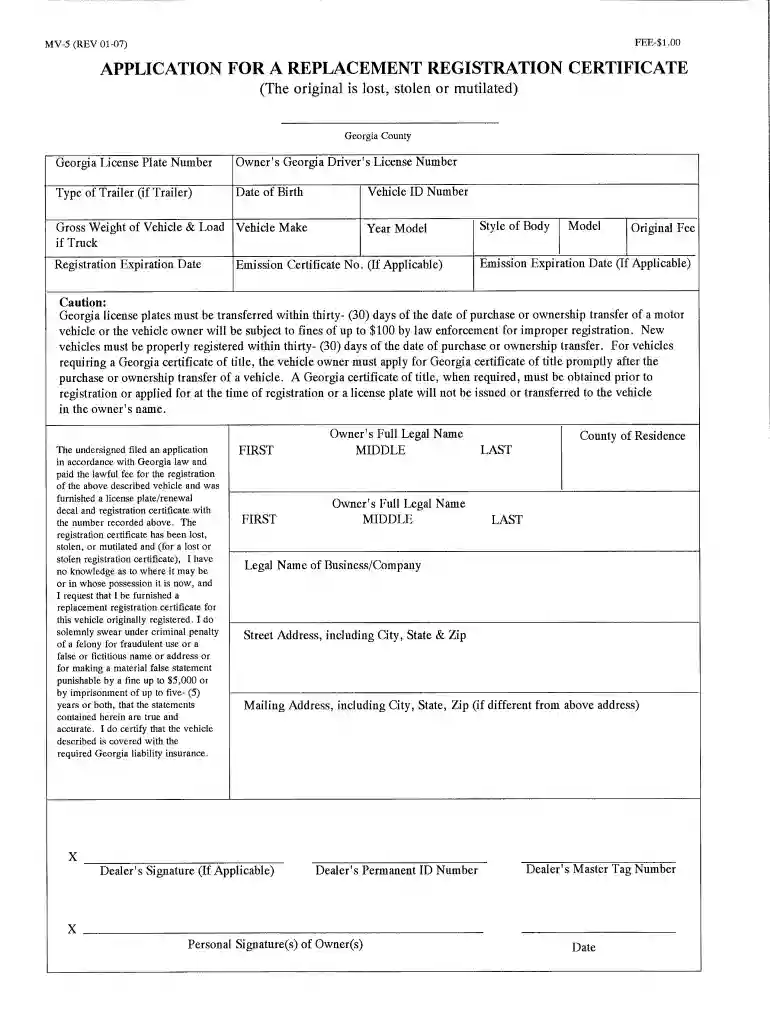 copy of vehicle registration ga Preview on Page 1