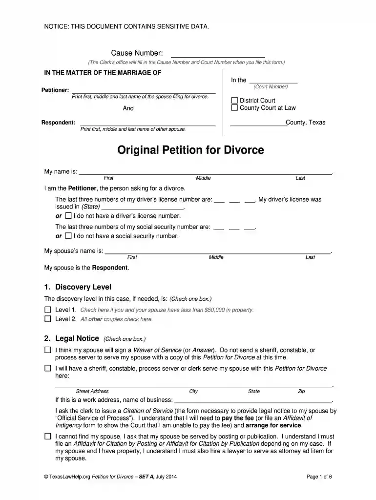 original petition for divorce pdf Preview on Page 1