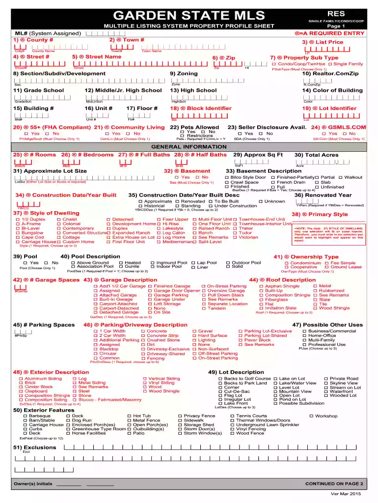 garden state mls property 2015 form Preview on Page 1