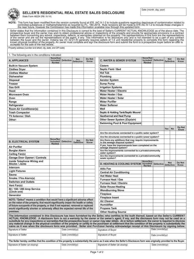 seller disclosure form indiana Preview on Page 1