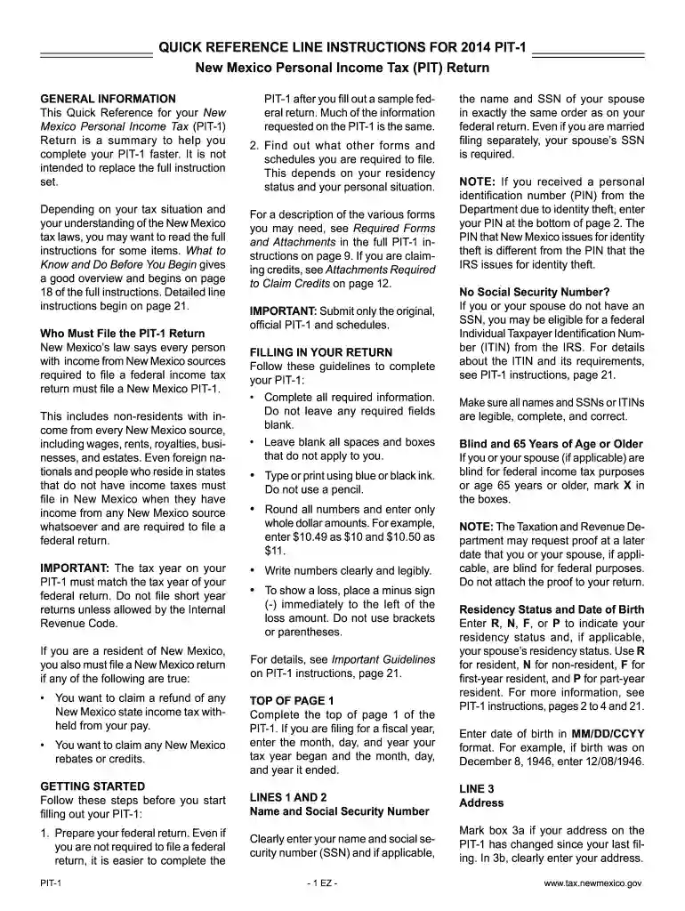 2014 pit 1 form Preview on Page 1