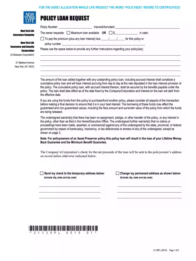ny life loans 2015-2019 form Preview on Page 1