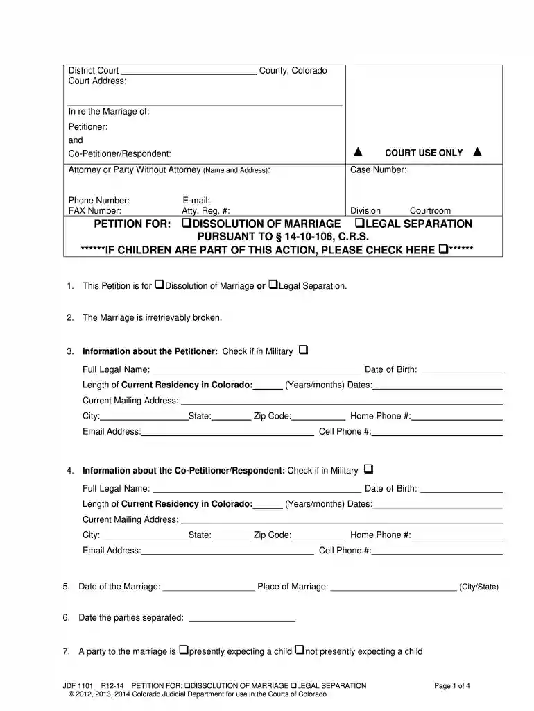 divorce papers colorado pdf Preview on Page 1