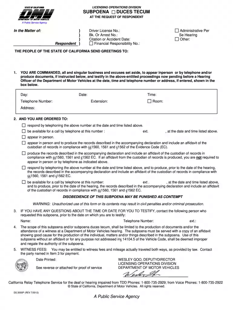 california form subpoena duces Preview on Page 1