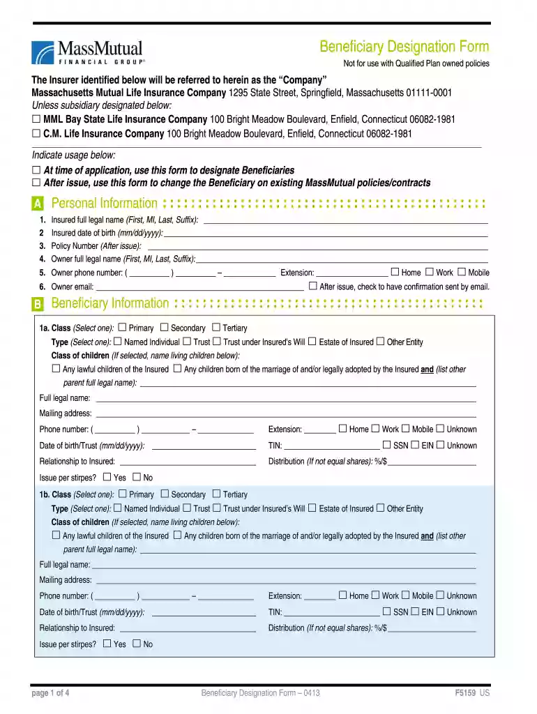 massmutual beneficiary change form Preview on Page 1