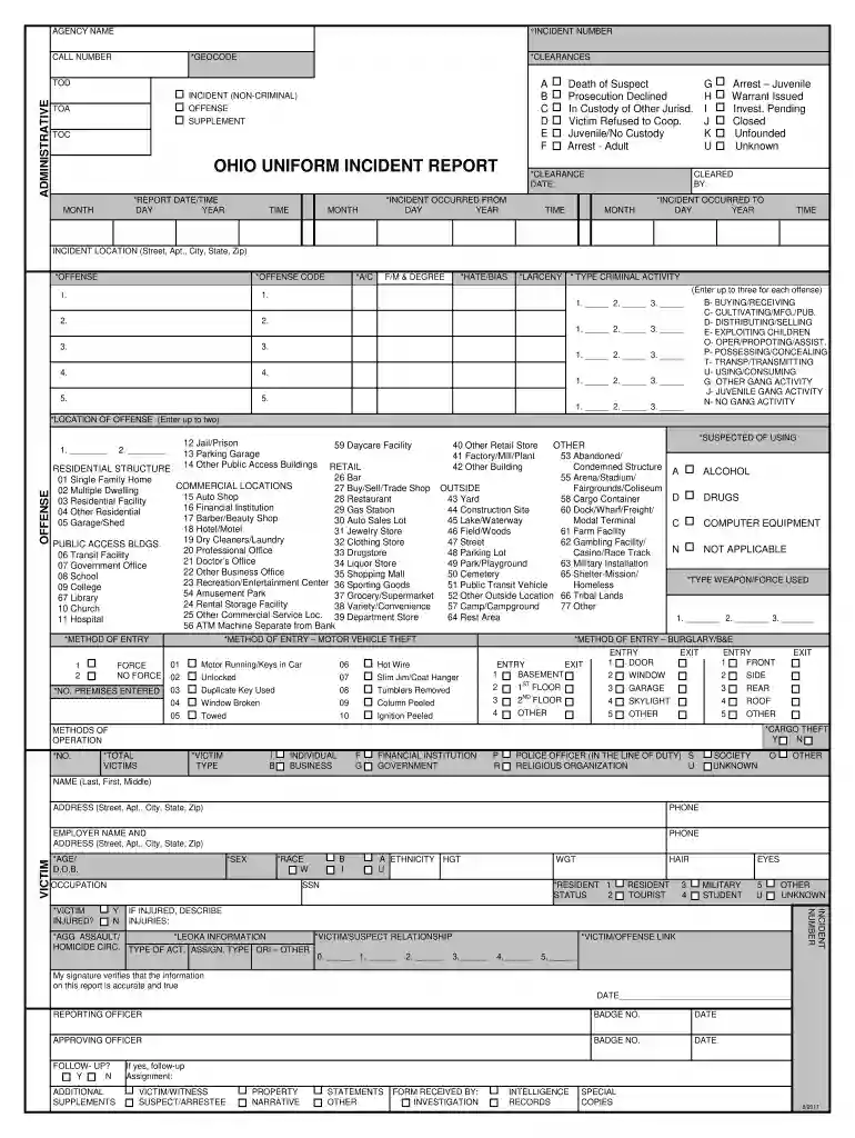 ohio uniform incident report 2011 2019 Preview on Page 1