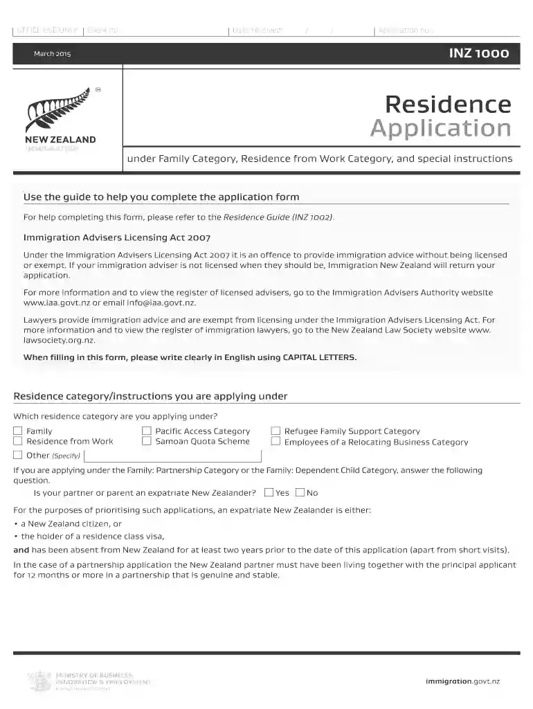 inz 1000 2015 form Preview on Page 1