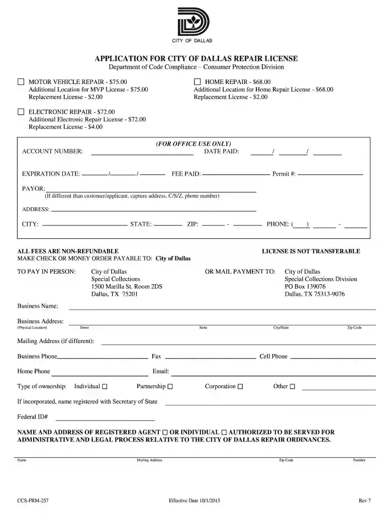 city of dallas building permit application Preview on Page 1