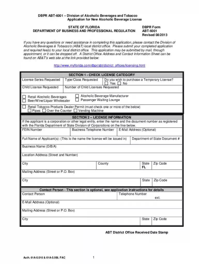 florida liquor license application Preview on Page 1