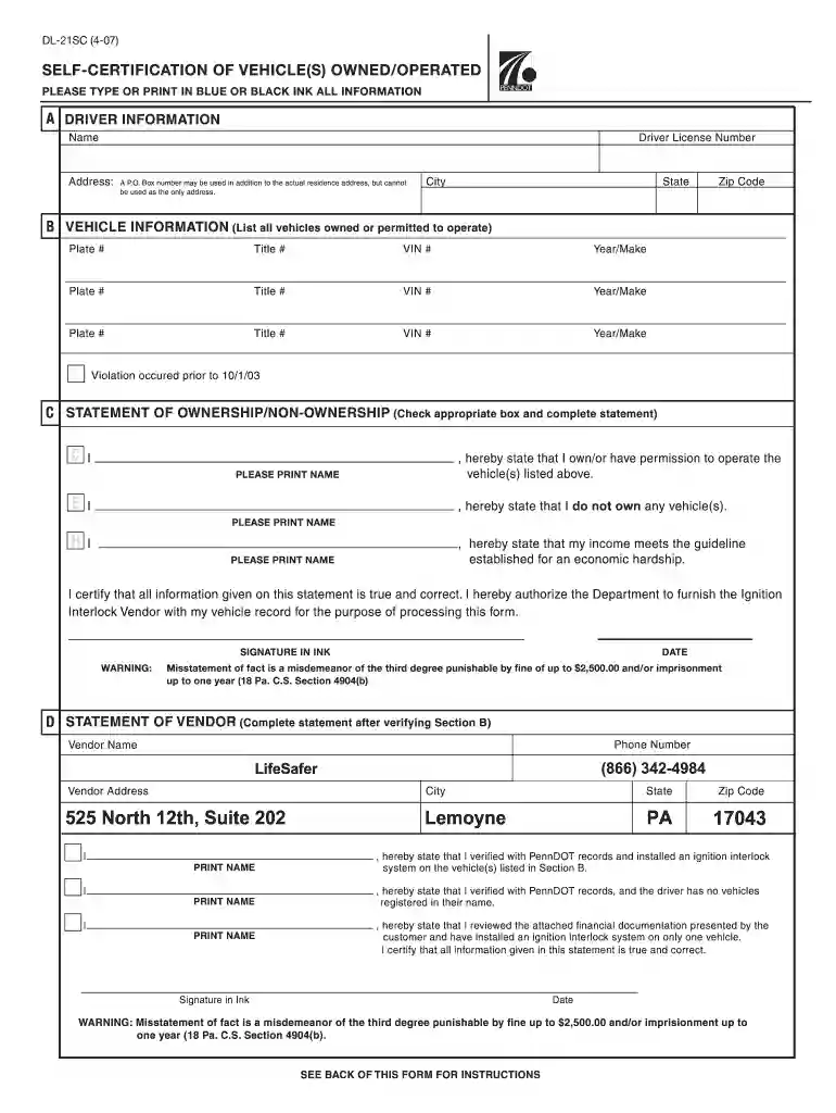 dl21sc form Preview on Page 1