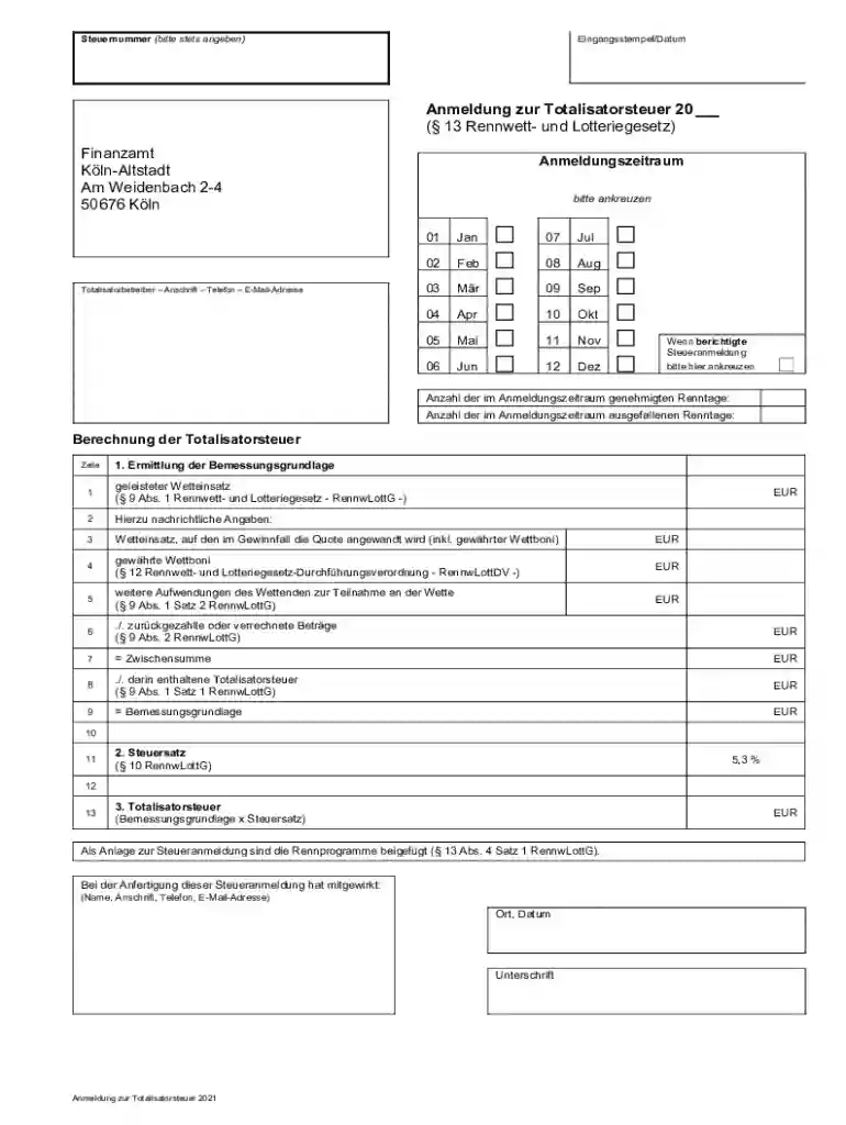 Totalisatorbetreiber Anschrift Telefon E-Mail-Adresse Preview on Page 1
