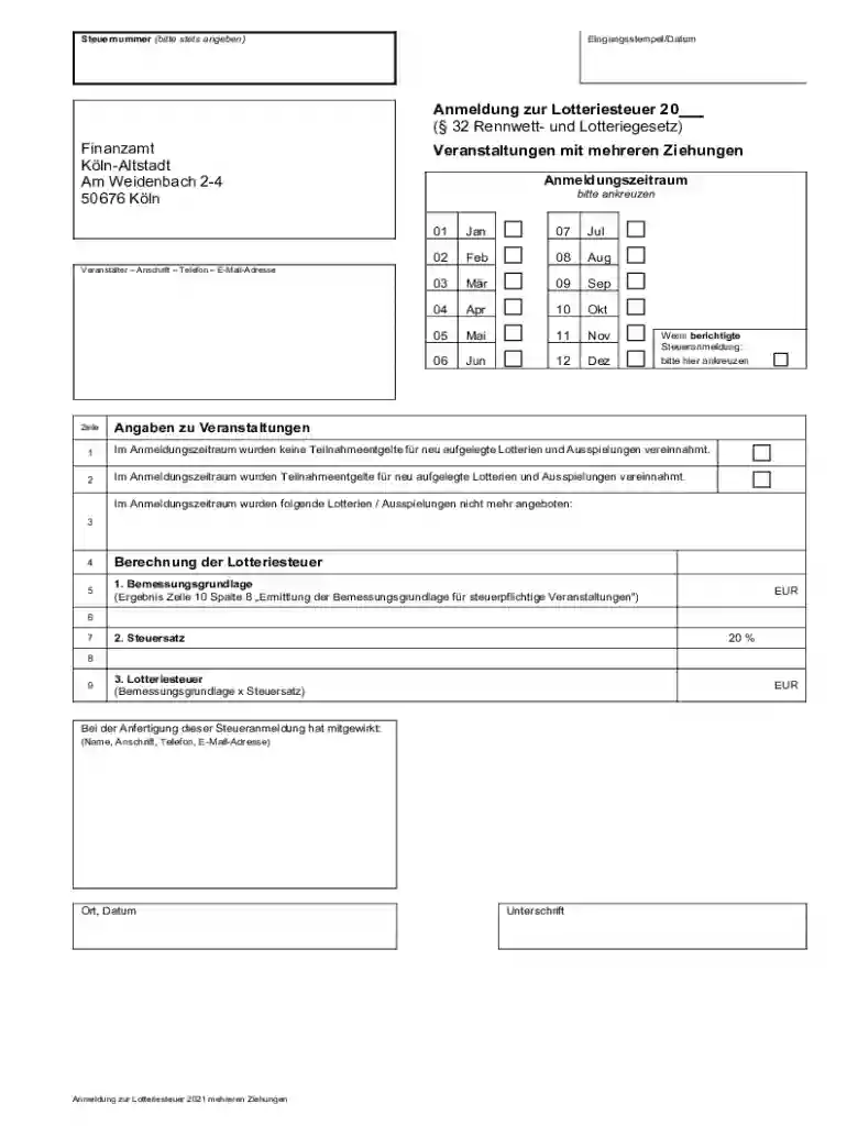 Anmeldung Zur Lotteriesteuer Preview on Page 1