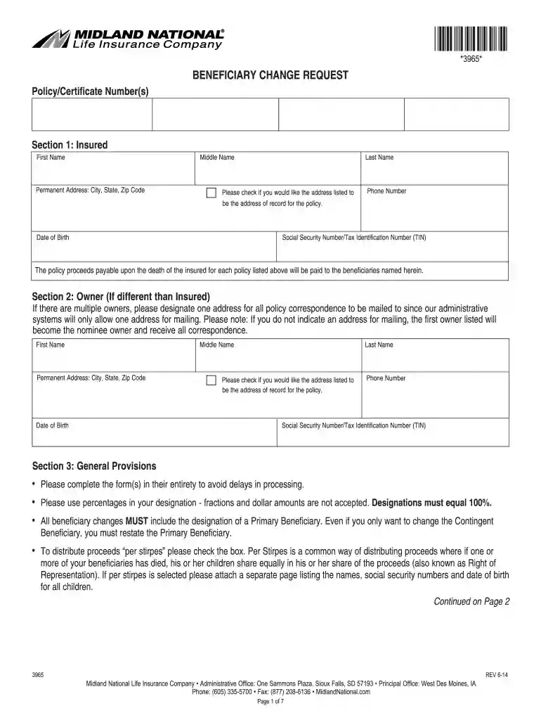 midland beneficiary change Preview on Page 1