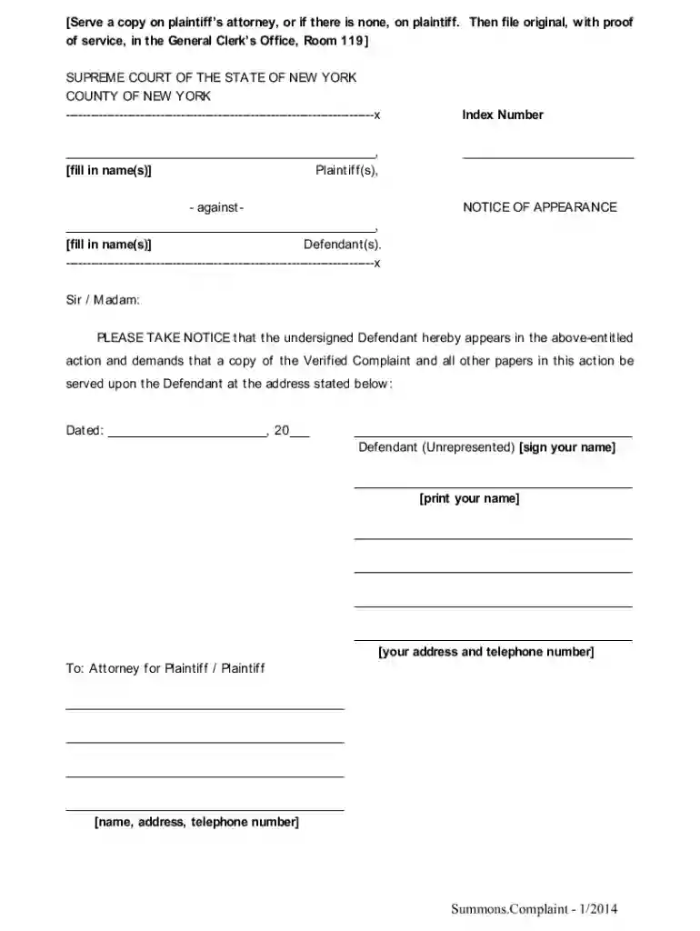 example of summons and complaint Preview on Page 1