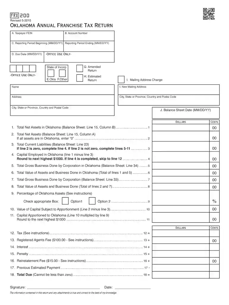 oklahoma form franchise tax 2015 Preview on Page 1