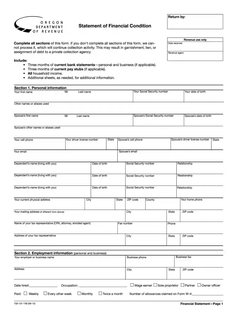 oregon statement 2015 form Preview on Page 1