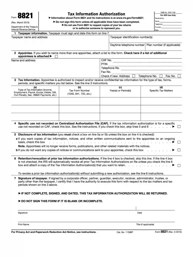 irs form 8821 2015 Preview on Page 1