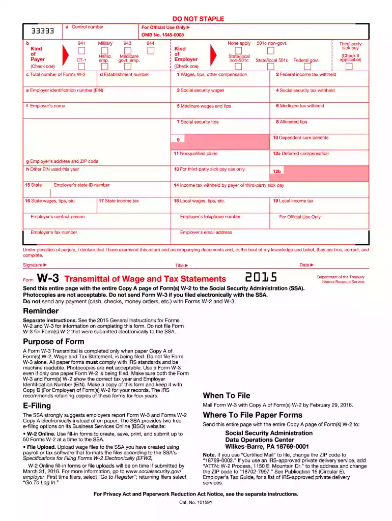 2015 w3 form Preview on Page 1