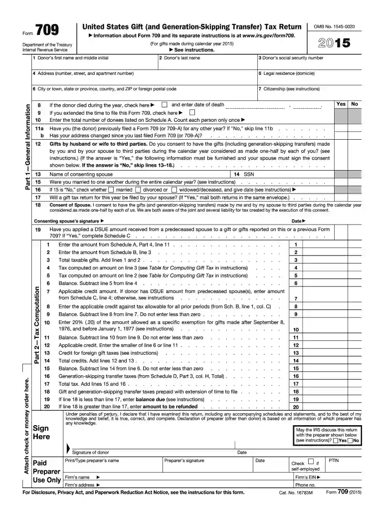 2015 form 709 Preview on Page 1