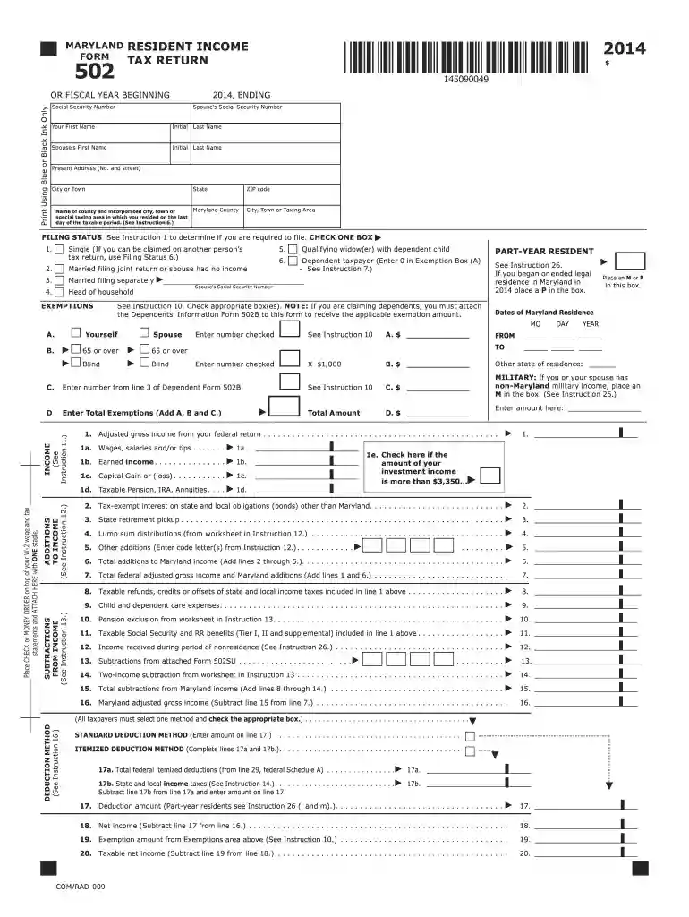 2014 maryland form 502 Preview on Page 1