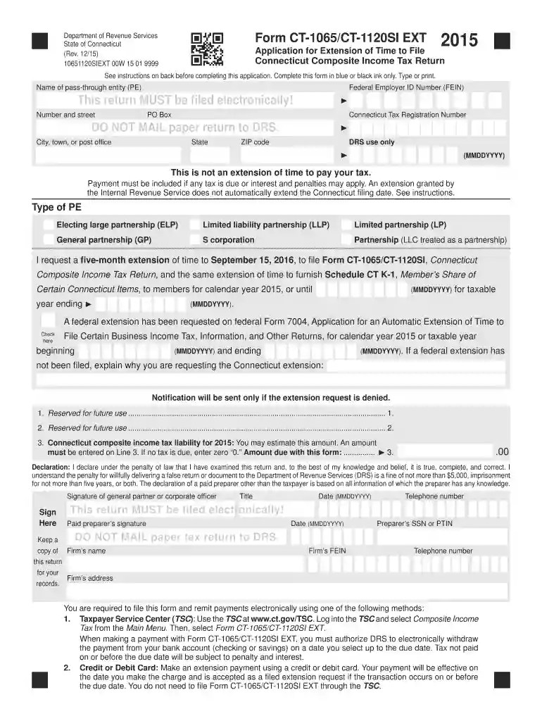 ct 1120si ext 2015 form Preview on Page 1
