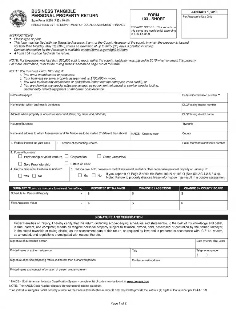 indiana form 11274 2015 Preview on Page 1