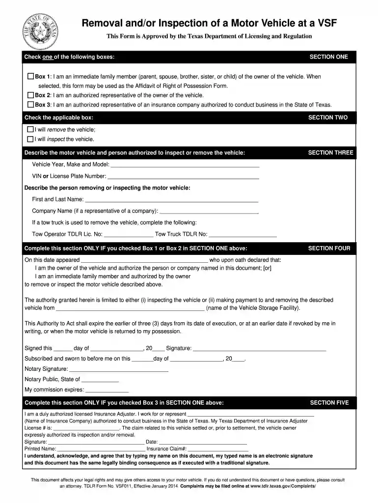 vsf form texas Preview on Page 1