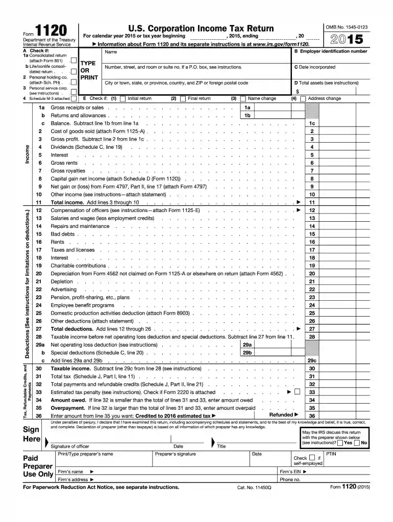 2015 form 1120 Preview on Page 1