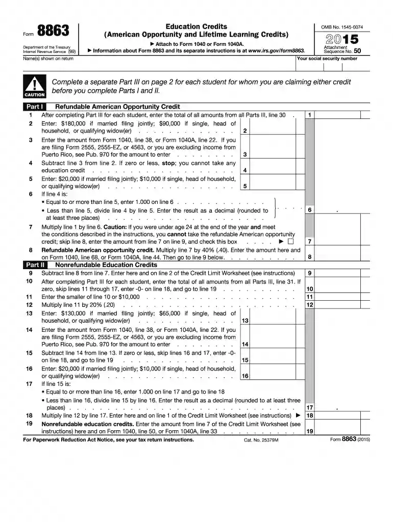 2015 form 8863 Preview on Page 1