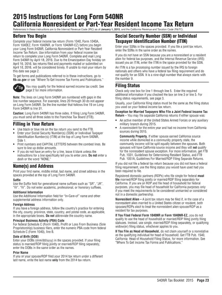 ca 540nr instructions 2015 form Preview on Page 1