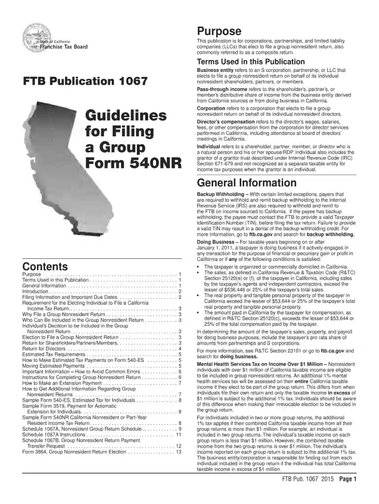 ftb pub 1067 2015 form Preview on Page 1
