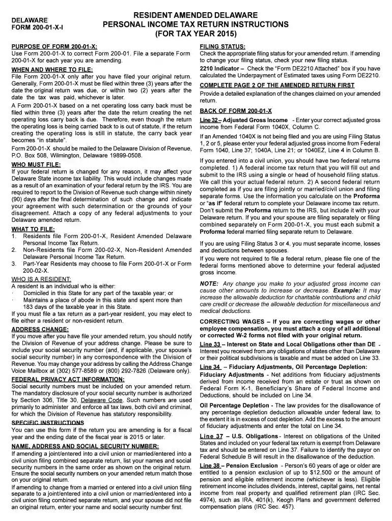 delaware 200 01 x i 2015 form Preview on Page 1