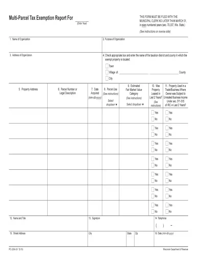 wisconsin pc 220a 2015 form Preview on Page 1