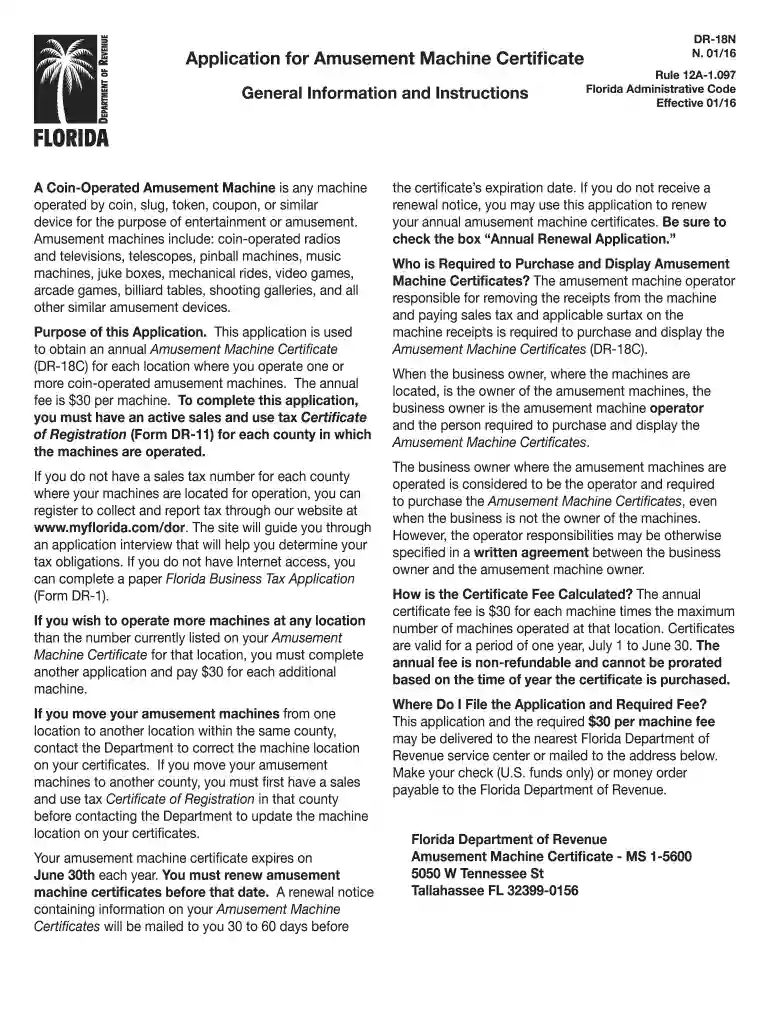 amusement machine certificate florida Preview on Page 1