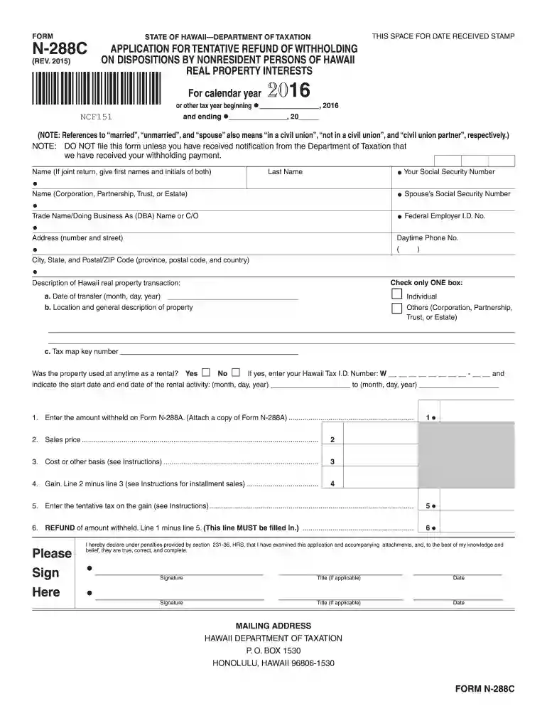 hawaii 288c 2016 form Preview on Page 1