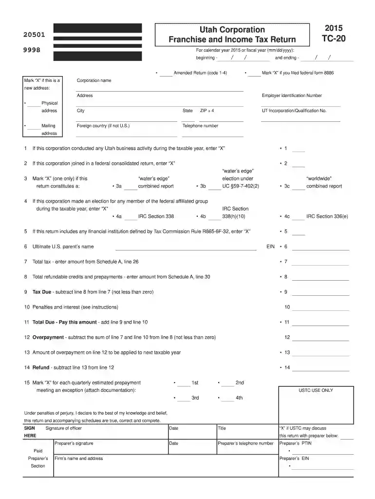 2015 utah form tc 20 Preview on Page 1