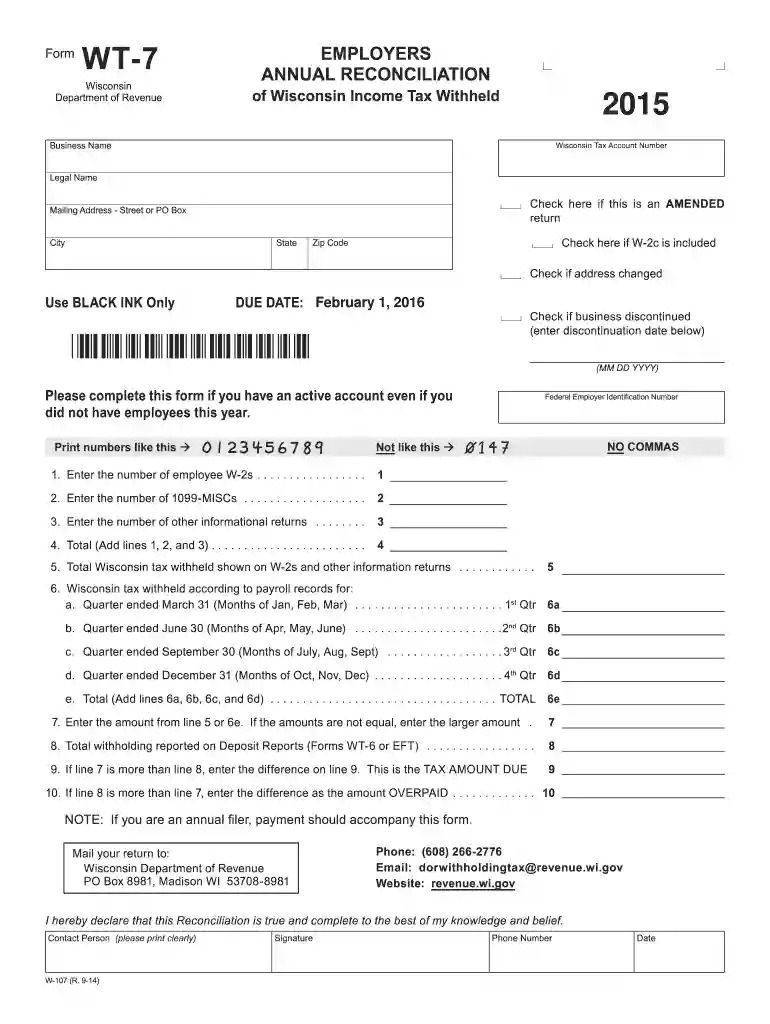 wisconsin form wt 7 2015 Preview on Page 1