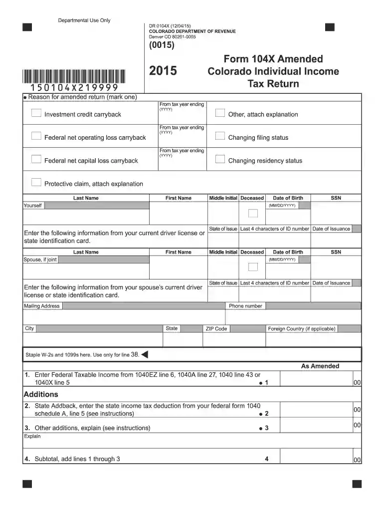 2015 colorado form 104x Preview on Page 1