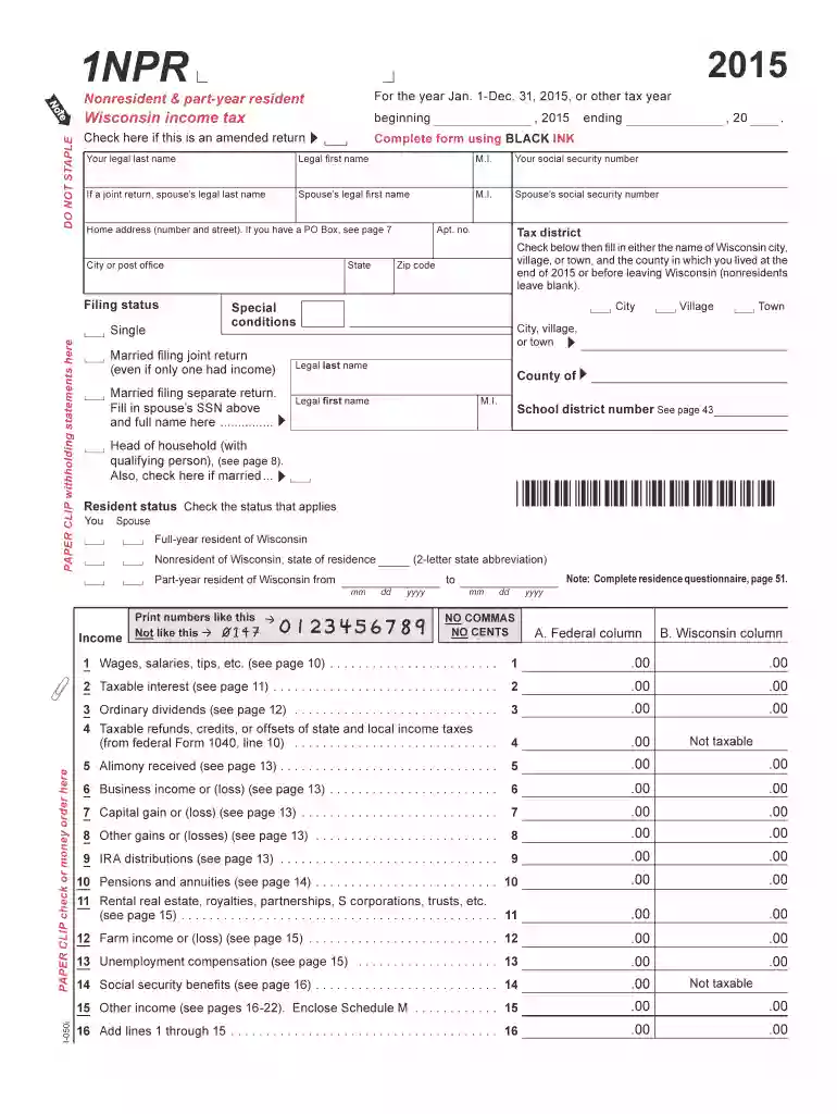 1npr tax 2015 form Preview on Page 1