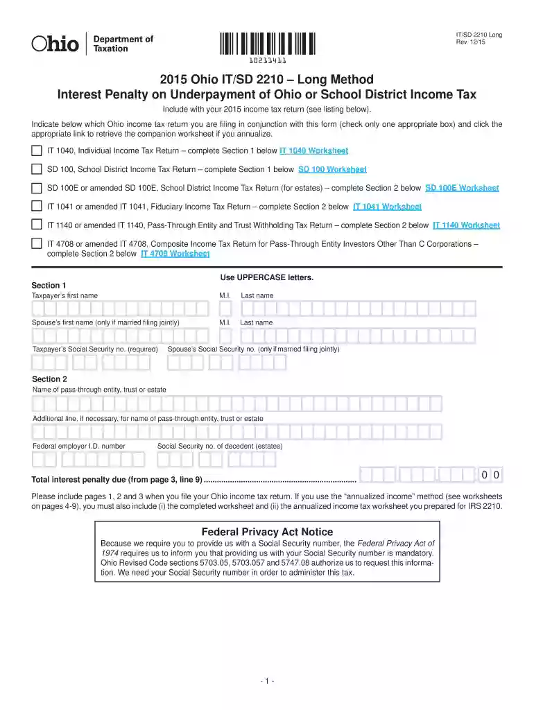 it sd 2210 2015 form Preview on Page 1